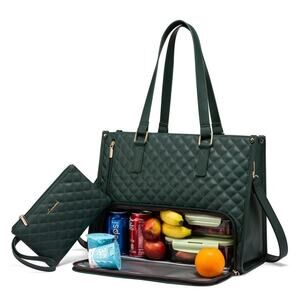 LoveVook Green Lunch Tote Bag 15.6 Laptop with Insulated Food Compartment
